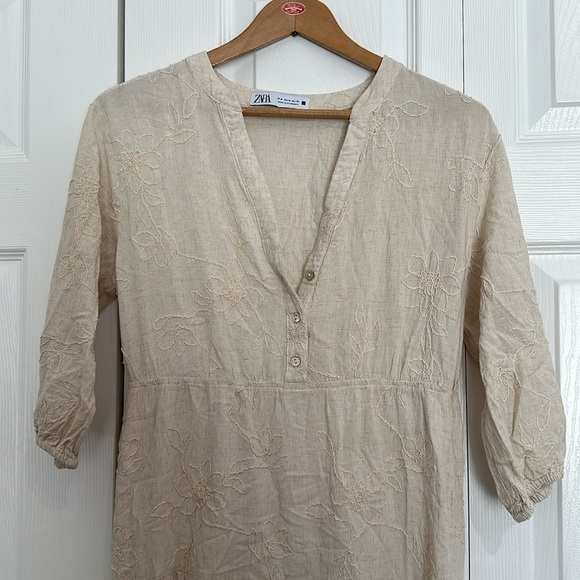 Zara embroidered linen blend midi dress - Picture 6 of 8